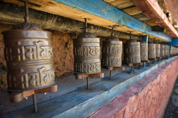 Prayer wheels in Nepal's Monastery.