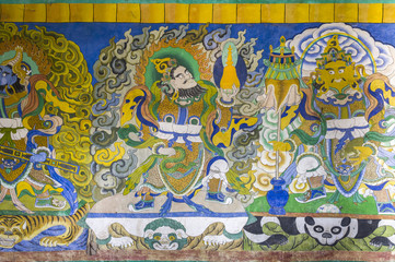 Fototapeta na wymiar Tibetan painting on monestery ceiling