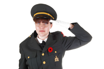 Saluting military woman.