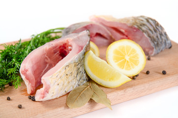 Portions of raw carp fish