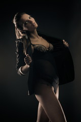 Fototapeta premium Beautiful woman in jacket and lingerie