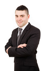 Happy young business man isolated on white background