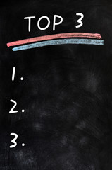 Blank menu of top three on a blackboard background