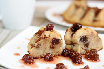 A delicious cake with strawberry jam