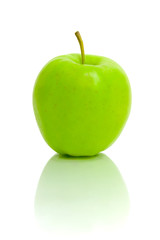 ripe green apple on a white background