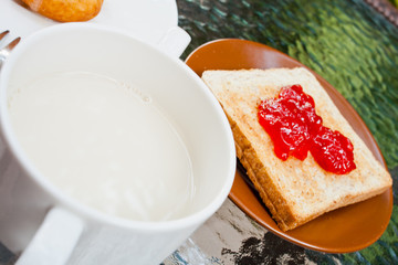 Breakfast milk and bread