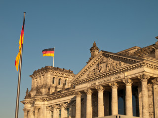 German Flag Flying over Reichstag Bundestag