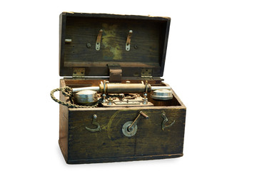 Portable telephone apparatus in wooden case