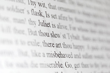 Text of Shakespeare drama Romeo and Juliet on black and white