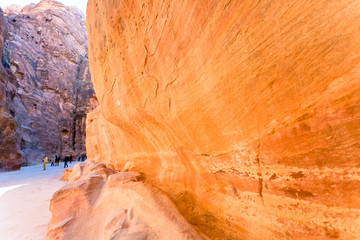multicoloured sandstone walls of gorge Siq in Petra