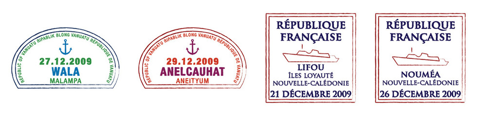 Vanuatu and New Caledonia Passport Stamps.