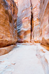 Siq - narrow passage to ancient city Petra