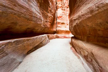Foto op Plexiglas The Siq - narrow gorge to ancient city Petra © vvoe