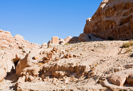 dried riverbed of Wadi Musa in Siq, Petra