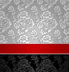 seamless decorative background silver with a red ribbon