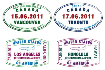 Passport stamps of the US and Canada.