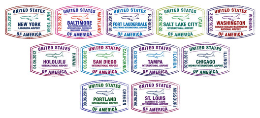 Passport stamps of major US airports.