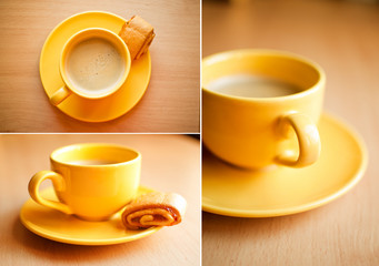 Coffee in an yellow cup