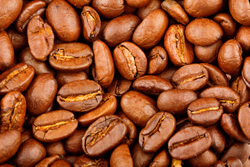 Roasted coffee beans extreme closeup