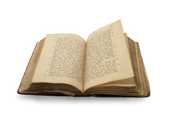 Open old religion book on old slovenic language on isolated whit