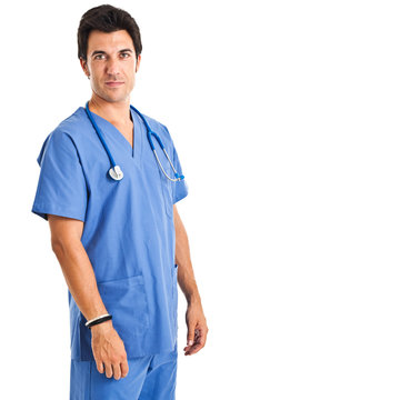 Young doctor isolated on white