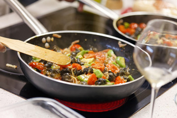 vegetables in the pan