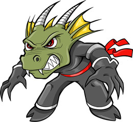 Warrior Ninja Dragon Lizard Vector Illustration