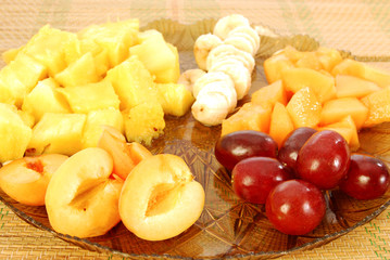 Colored plate of mixed fruit
