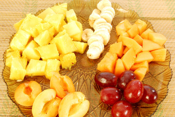 Colored plate of mixed fruit