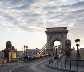 The Budapest Chain Bridge at dawn.