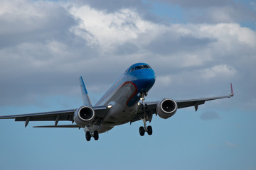 Passenger airplane few moments before landing