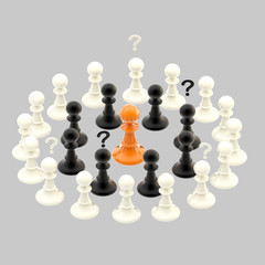 Interracial issues: chess pawns isolated on grey
