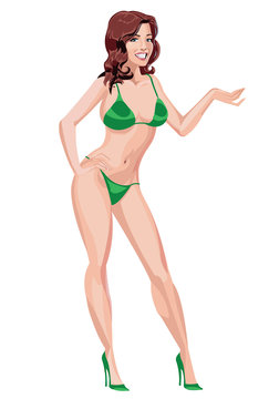 Girl in green bikini