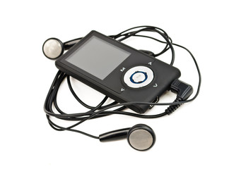 Portable player with headphones