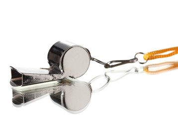 sport metal whistle on gray background