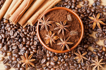 Star anise, cinnamon and coffee beans