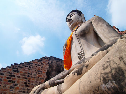 Buddha statue in Wat Yai Chai Mongkol- Ayuttaya of Thailand
