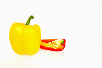 Yellow and Red sweet peppers isolated on a white background