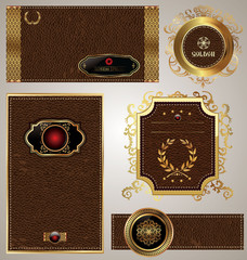 Leather and gold label - set