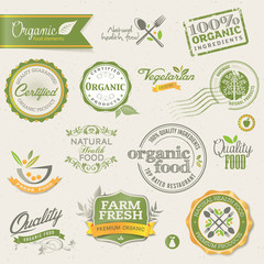 Organic food labels and elements - obrazy, fototapety, plakaty
