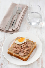 toast with tuna and egg on the plate
