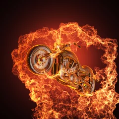 Crédence de cuisine en verre imprimé Moto vélo chopper en feu