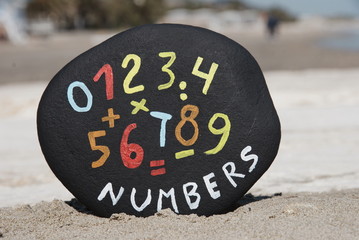 set of numbers and characters on black stone
