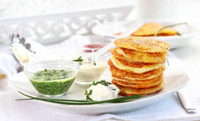 Potato pancakes with three dips