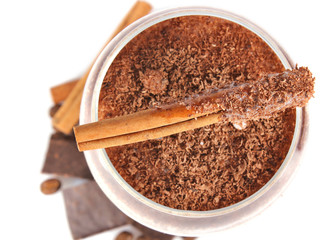 milk cocktail with chocolate and spice isolated on white