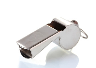sport metal whistle isolated on white