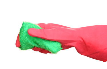 Sponge in hand isolated on white