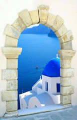 Traditional greek church  through an old window - 40524838