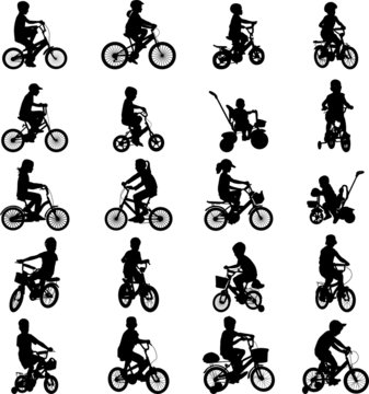children riding bicycles - vector