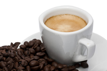 Coffee cup and coffee beans